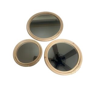 Set of 3 Round Rattan Bamboo Wall Mirrors Boho Natural Woven Wicker Decor